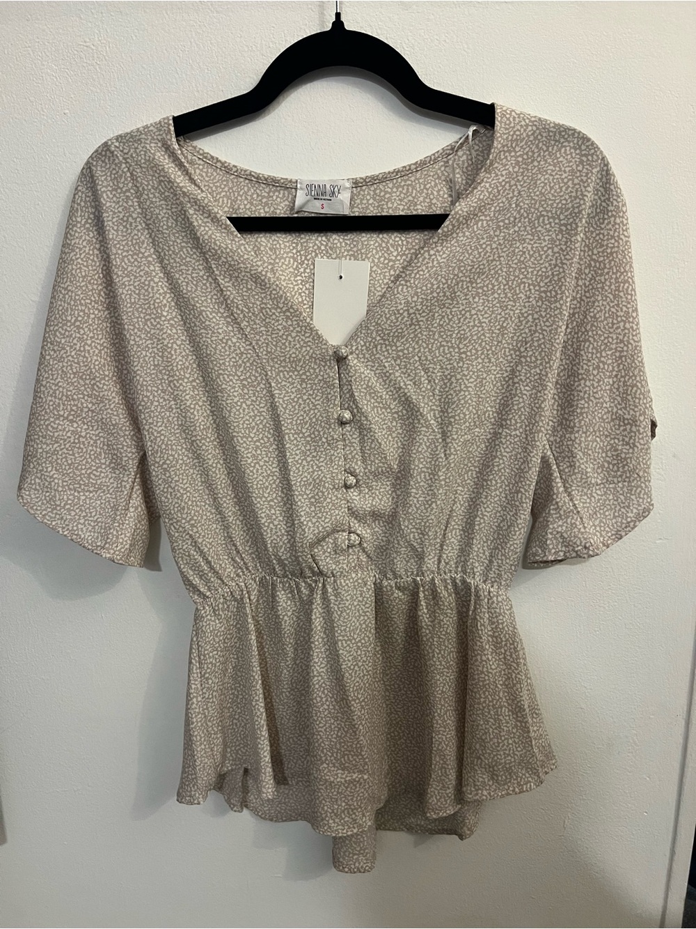 Sienna Sky Taupe Peplum Button Blouse
